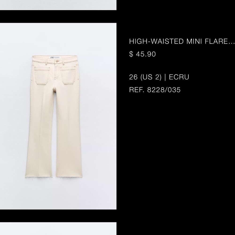 Zara Ecru High Rise Women's Jeans size 4 NWT